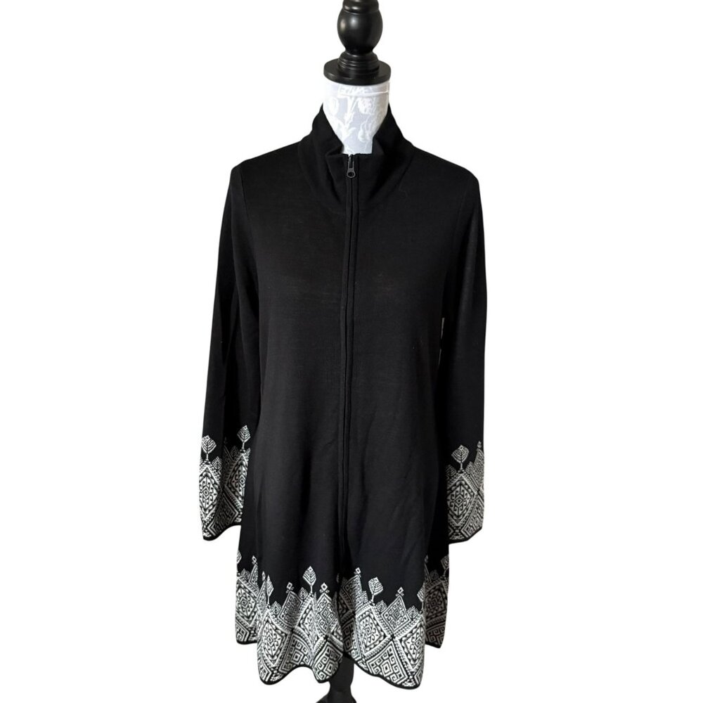 Icelandic Design Sweater Womens Long Sleeve Tunic Jacket Wool Black Large